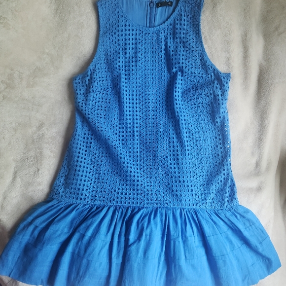 Jcrew Pleated Hem Shift Dress In Eyelet Blue Size S & L available BNWT - Picture 3 of 9